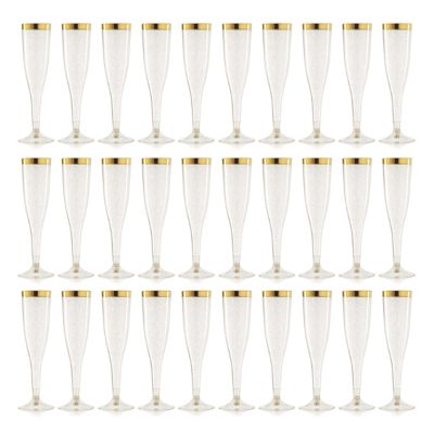 30Pcs Gold Rim Decor Disposable Plastic Wine Cups Unbreakable Clear Champagne Wine Glasses Set Shatterproof Recyclable