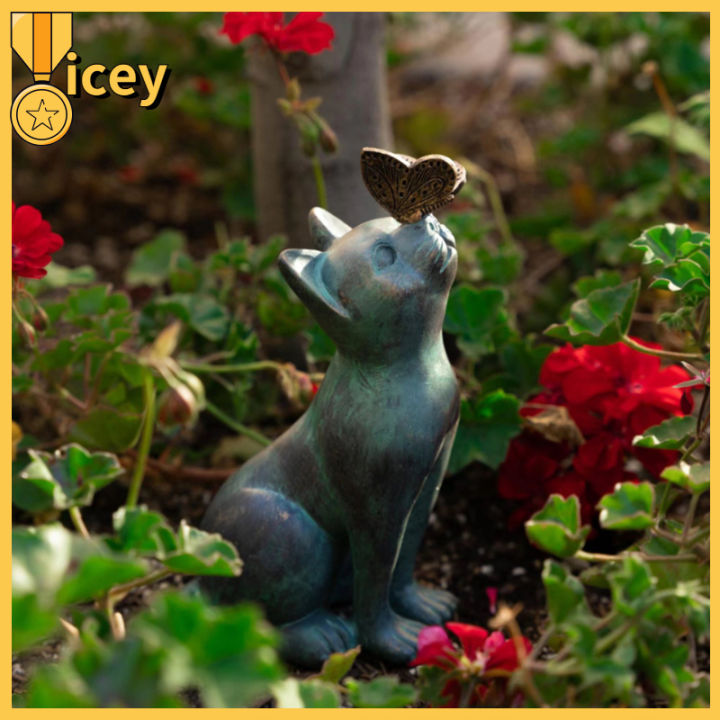 ของตกแต่งรูปปั้นในสวนรูปผีเสื้อรูปปั้นแมวน่ารักเครื่องประดับตุ๊กตาสัตว์กลางแจ้งสำหรับลานสนามหญ้า