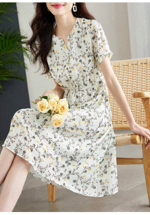 misumixiu-summer-chiffon-dress-womens-2022-new-temperament-short-sleeved-v-neck-waist-floral-dresses