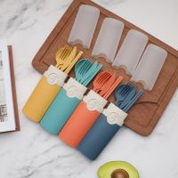 Reusable Spoon Chopstick Knife Wheat Straw Portable Tableware Cutlery Set Travel Supply Reusable Fork Spoon Chopsticks Set Flatware Sets