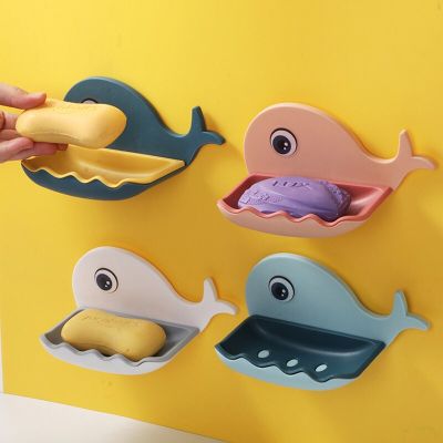 Whale Cartoon Soap Box Cute Non-Perforated Wall-Mounted Suction Cup Household Bathroom Drain Storage Rack Soap Dishes