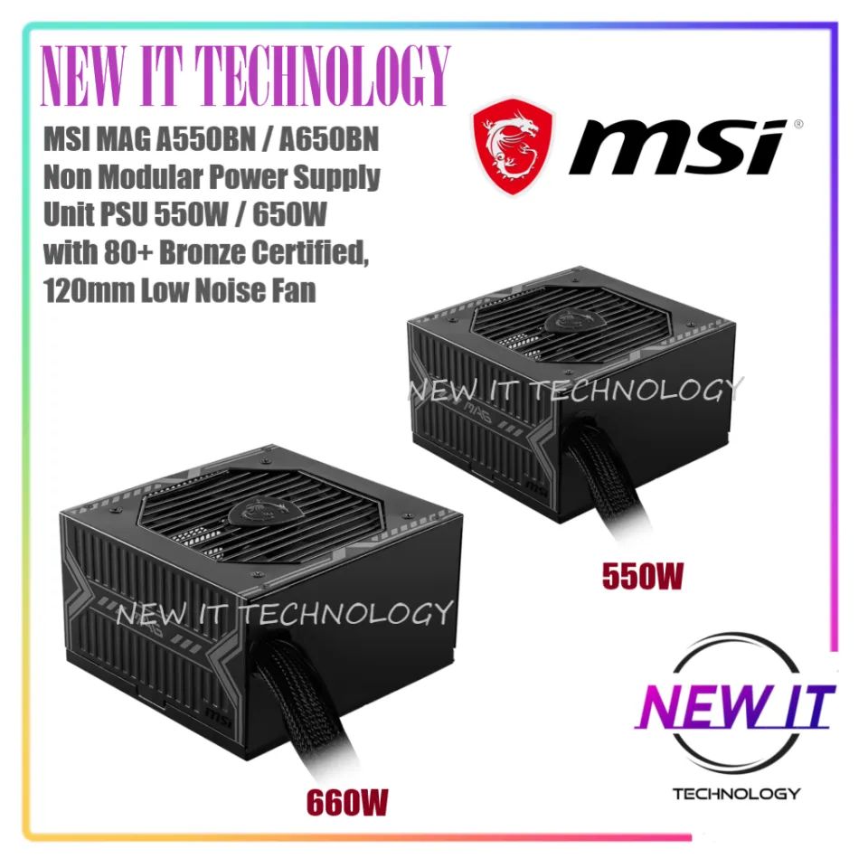 PC Image - MSI MAG A650BN 650W 80+ BRONZE POWER SUPPLY 80 Plus Bronze  certified for high efficiency 120mm Low Noise Fan Industrial level  protection with OVP,OCP,OPP,OTP, SCP DC-DC Circuit Design Active
