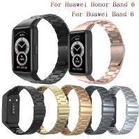 [HOT JUXLLKBKOW 514] สแตนเลสสตีลสายรัดสำหรับ Huawei Band 6สมาร์ทสายรัดข้อมือสร้อยข้อมือเปลี่ยนสายนาฬิกาสำหรับ Huawei Honor 6โลหะ Correa