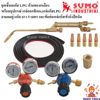 SUMO ชุดเชื่อมแก๊สLPG ด้ามทองเหลือง พร้อมอุปกรณ์เกจ์ออซิเจน,เกจ์แก๊สLPG และสายลมคู่แก๊ส ยาว 5 เมตร และข้อต่อเกจ์แก๊สเข้าถังปิคนิค