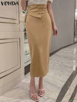 Women Elegant Long Skirts 2023 VONDA Sexy High Waist Party Skirt Fashion Office Lady Summer Skirts Female Solid Color Bottoms