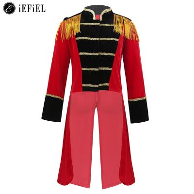 Kids Boys Girls Circus Ringmaster Lion Tamer Costume Children Long Sleeves Fringes Trim Tailcoat Jacket for Halloween Party