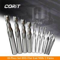 CORIT ชุด 10 ชิ้น HSS End Mill 2 ขลุ่ยเครื่องตัดโลหะขอบสี่เหลี่ยมอลูมิเนียมไม้โลหะมิลลิ่งเครื่องมือ Bits Flat