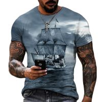 Vintage Men Ship T-shirts 3D Printed Pirate Ship Crew Neck Short Sleeve T Shirt For Men Oversized Tops Tee Shirt Homme Camiseta