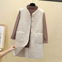 Lamb Wool Women Autumn Winter Vest Single Breasted Ladies Fleece Long Sleeveless Jacket Solid Thermal Waistcoat for Female