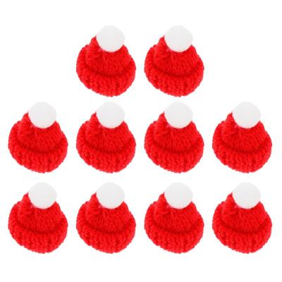 Hot10PCS ถักหมวกคริสต์มาส Mini Santa Claus หมวกขวดไวน์ Toppers Christmas Headdress Party Favors DIY หมวกถัก4x4x2cm