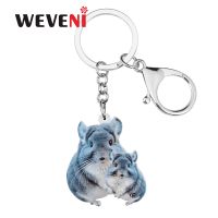 WEVENI  Mothers Day Acrylic Sweet Chinchilla Rat Keychains Ring Fashion Car Purse Key Chain Charms Gift Jewelry For Women Girls Key Chains