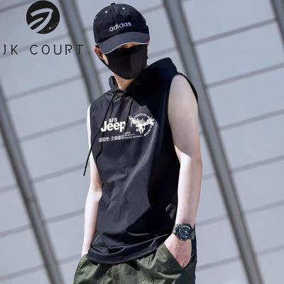 JK Court เสื้อกั๊กสะพายไหล่สำหรับผู้ชาย,เสื้อเสื้อยืดแขนกุดอินเทรนด์เสื้อสีทึบฮิปฮอปรุ่นเกาหลีแบบหลวมและหล่อฤดูร้อน