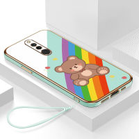 เคสโทรศัพท์ redmi 8 กรอบสีทองชุบด้วยไฟฟ้า รวมทุกอย่าง ฝาหลัง วัสดุ TPU ป้องกันการหล่น ป้องกันการชนกัน กันน้ำ สายรัดข้อมือการ์ตูนน่ารัก เคสโทรศัพท์มือถือ