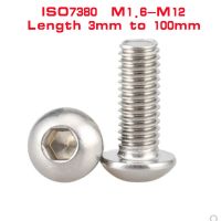 2 50PCS button head screw m1.6 M2 M2.5 M3 m4 m5 m6 m8 m10 m12 ISO7380 304 Stainless Steel A2 Mushroom Hexagon hex Socket Screw