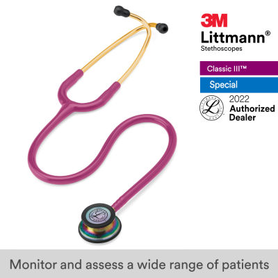 3M Littmann Classic III Stethoscope, 27 inch, #5806 (Raspberry Tube, Rainbow-Finish Chestpiece, Stainless Stem & Eartubes)