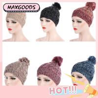 MAXG Ladies Winter Chunky Stretch Fur Pom Ski Cap Womens Knit Hat Warm Beanie