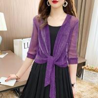 QianXing Shop Women Fashion Cardigans Solid Color Casual Outwear See Through Shirts Spring Autumn Summer Tops