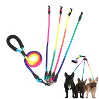 【DT】New Rainbow Multi Dogs Leash Nylon Detachable Pet Lead Foam Handle 1 Leash for 2 or 3 or 4 Dogs Round Traction Rope Dog Supplies hot 1