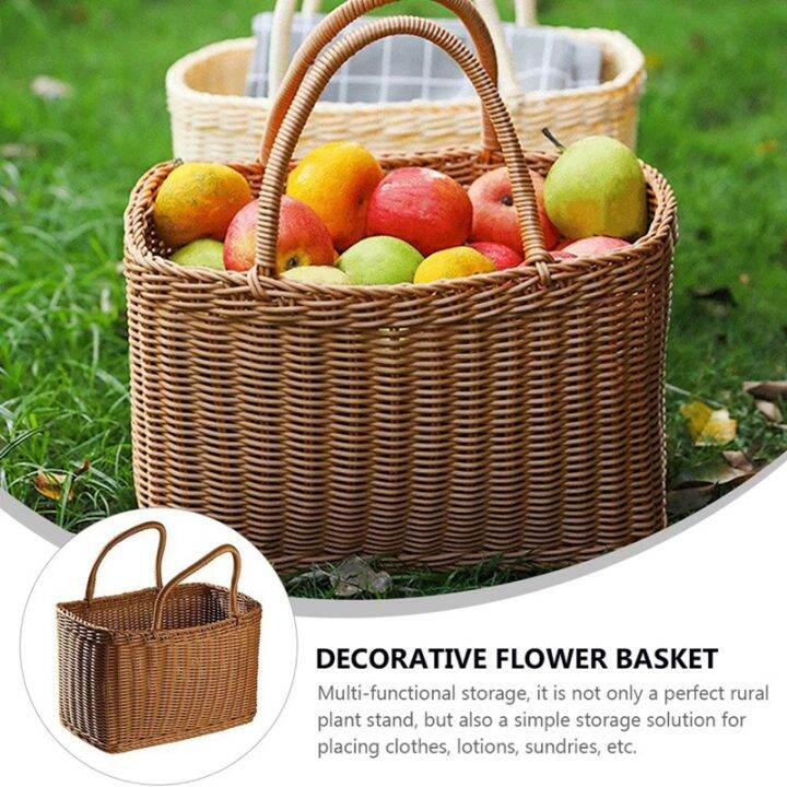 home-shopping-basket-hand-vegetable-basket-decorative-woven-basket-flower-arrangement-basket-imitating-rattan-picnic-bag