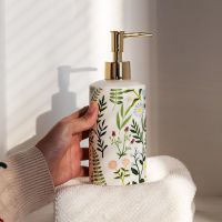 American Bathroom Ceramic Hand Sanitizer Dispenser Bottles Shampoo Shower Gel Bottle Decal Flower Lotion Dispenser Bottle