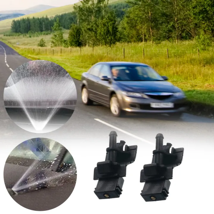2Pc Front Windshield Wiper Washer Spray Jet Nozzle Black Car