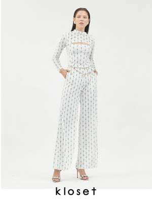 KLOSET TULIP DOT WIDE LEG PANTS (AT21-P006) กางเกงขายาว กางเกงผ้าพิมพ์  กางเกงผู้หญิง กางเกงแฟชั่น