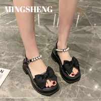 Mingsheng รองเท้าแตะสำหรับผู้หญิง,พื้นส้นหนาโบว์เพิ่มความสบายแฟชั่นรองเท้าแตะโรมันลำลองอเนกประสงค์