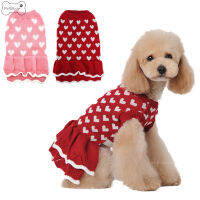 PetStbuyi เสื้อกันหนาวสัตว์เลี้ยงการพิมพ์หัวใจแต่งระบายน่ารักกระโปรงสเวตเตอร์อบอุ่นสีแดงชมพูอ่อนน่ารักสำหรับสัตว์เลี้ยงวันเกิดวันขอบคุณพระเจ้าอีสเตอร์ GG-MY