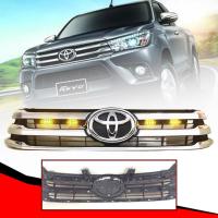 หน้ากระจัง กระจังหน้า มีไฟ LED สีเหลือง รุ่น โตโยต้า ไฮลักซ์ รีโว่ TOYOTA HILUX REVO ปี 2015 - 2018 สีโครเมี่ยม พร้อมโลโก้ 1 ชิ้น