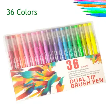 36 Colors Dual Tip Brush Pens Highlighter Art Markers 0.4mm Fine