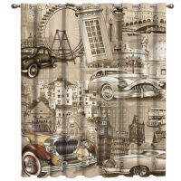 Cars And Famous Buildings In Europe Window Treatment Hardware Sets Curtains for the Kitchen Living Room