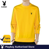 ㍿ PLAYBOY เสื้อกันหนาวแฟชั่นสไตล์เกาหลีเสื้อสเวตเตอร์คอกลมแขนยาวทรงหลวมสำหรับนักเรียนผู้ชาย