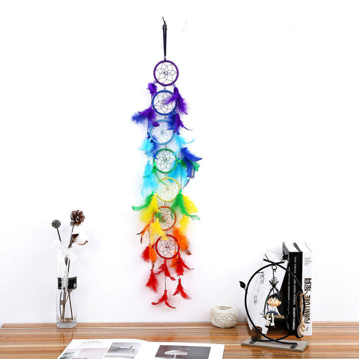 rainbow-feather-dreamcatcher-dream-catcher-decorative-ตาข่ายขนนกดักฝัน-สีรุ้ง-ขนนก-ดักฝัน-ตาข่ายดักฝัน-ตาข่ายขนนก-ขนนกสีรุ้ง-เครื่องดักฝัน-ที่จับฝัน-ดักจับฝัน