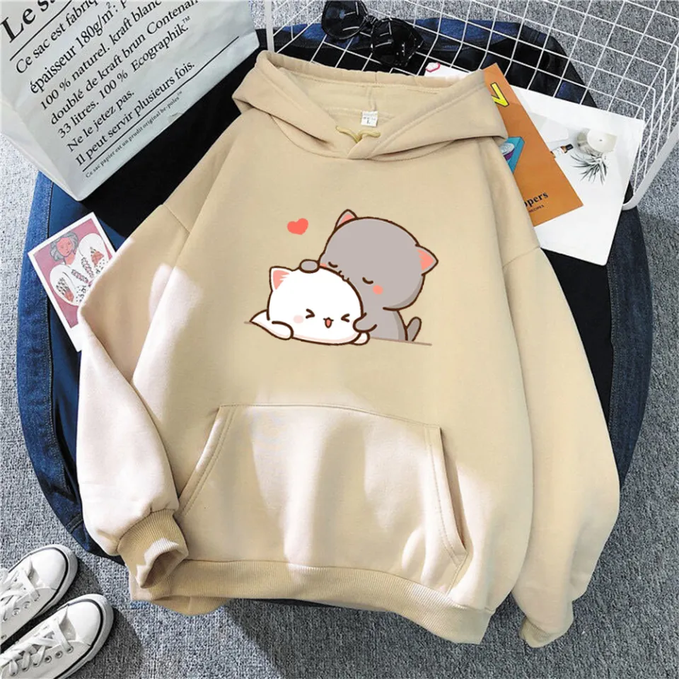 Pêssego Gato Kawaii Roupas Aesthetic Hoodie 2021 Bonito Rosa