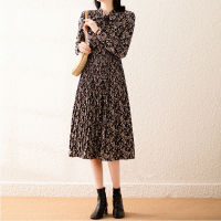 Floral floral dress womens autumn 2021 new fashion bow tie strap light cooked wind retro mid-length pleated chiffon dress