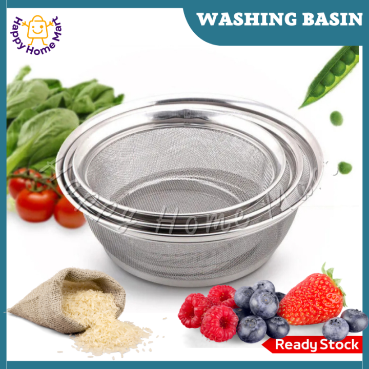 Stainless Steel Washing Basin Drain Fruit Basket Wash Vegetables Basket 