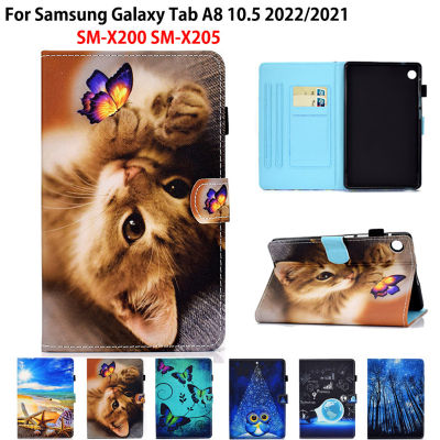 สำหรับ S Amsung G Alaxy Tab A8 2022กรณี10.5 2021 SM-X200 SM-X205 X200 X205ปกสมาร์ทแท็บเล็ตน่ารักทาสีหนัง PU ยืนกรณี