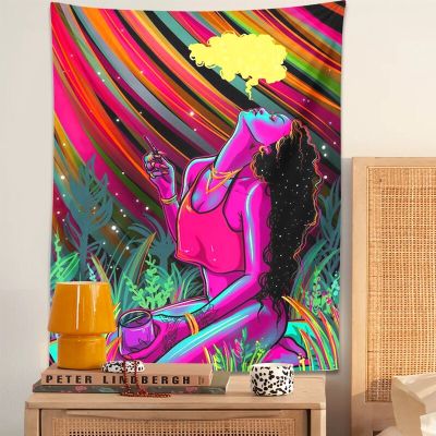 Trippy Tapestry Hippie Cool Girl Tapestry Wall Hanging Purple Art Anime Aesthetic Tapestry Bedroom Dorm Living Room Home Decor Tapestries Hangings