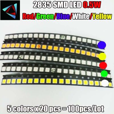 100pcs 2835 0.5W SMD LED 5 Colors x 20Pcs Diodes Light Emitting RED / Yellow / Green / White / Blue Electrical Circuitry Parts