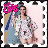 ชุดนอน Sabina Kiss Cris Collection สีขาว จั๊มสูท ผ้ายืดหยุ่น สกรีน ลวดลาย + เข็มกลัด Size XL