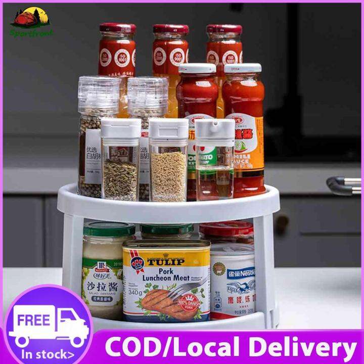 [COD] 2 Layer Spice Organizer Turntable Multifunctional Rotating Spice