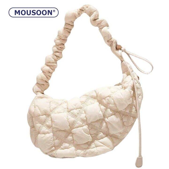 ganzha3965-mousoon-soft-bag-หญิงลําลองน้ําหนักเบา-กระเป๋าโฮโบ-ทรงก้อนเมฆ-แนวเกาหลี-ที่ห้อย-แถมฟรี