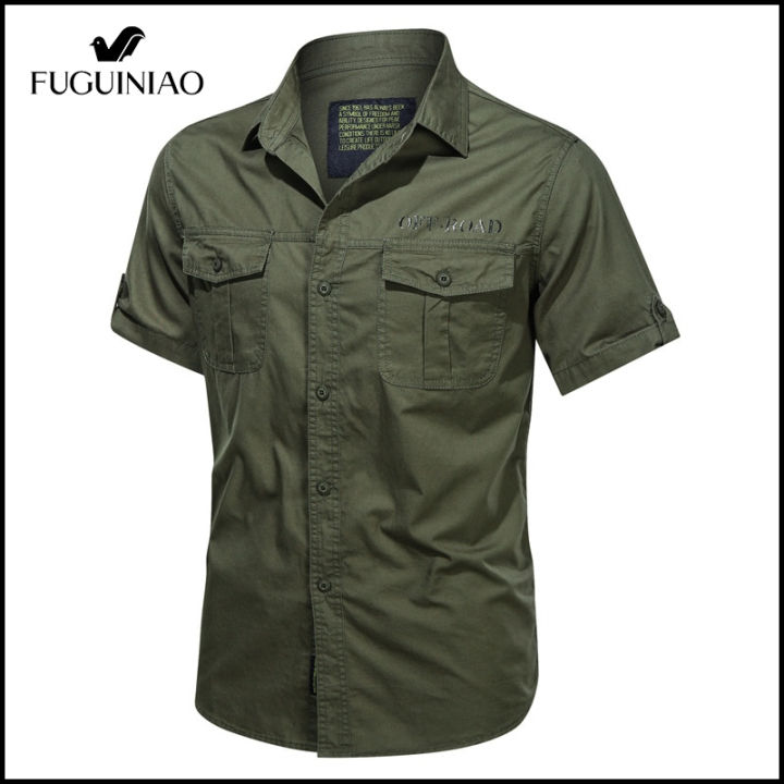 fuguiniao-เสื้อเชิ้ตช่าง2022-เสื้อเชิ้ตวินเทจสำหรับร้านค้าเสื้อเชิ้ตช่างขนาดใหญ่-เสื้อใส่ทำงานหลวมๆ-มี4สีให้เลือก