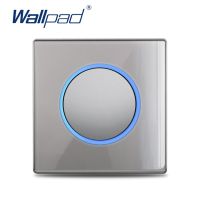 Wallpad 1 2 3 4 Gang Wall Light Switch Crossover Pass Through Grey Glass Curtain Impulse Dimmer 45A Switch LED Indicator