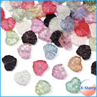 X-STARRY 100pcs 100ชิ้นค่ะ ลูกปัดรูปใบไม้ สีแบบสุ่ม สีสันสดใส การทำเครื่องประดับ สร้อยคอสำหรับผู้หญิง กระจกสำหรับผู้หญิง โปร่งใสโปร่งใส ต่างหูรูปดอกไม้