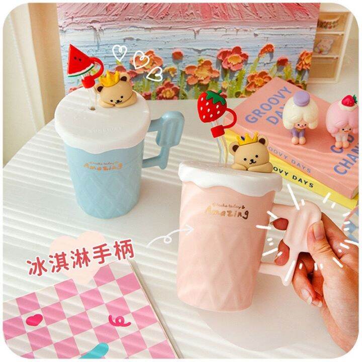 cute-cup-office-ins-high-value-large-capacity-ceramic-cup-with-lid-girl-straw-water-cup-home-gift