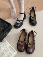 ❖❄ British style small leather shoes womens spring and autumn 2023 new French style Mary Jane high-heeled shoes buckle round toe thick-heeled single shoes