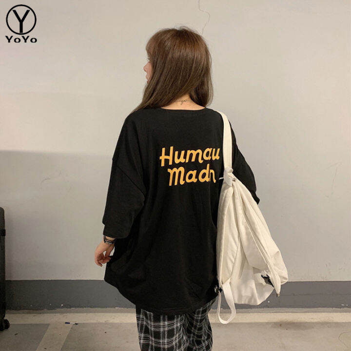 yoyo-เสื้อยืดแฟชั่นผู้หญิงins-คอกลมแขนสั้น-ทรงหลวมสายเก๋-สไตล์เกาหลี-รุ่นd067