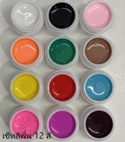 สีเพ้นเล็บเจล gel color UV เซ็ท 12 สี สีพื้น สีกลิตเตอร์ สีเจลกระปุก