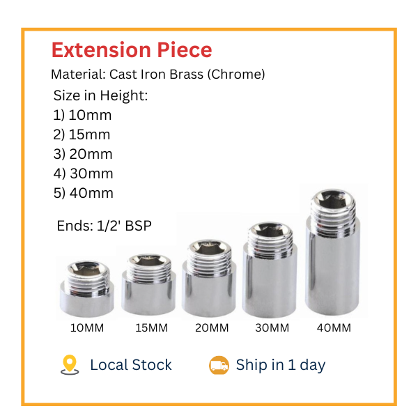 Chrome Pipe Thread Extension Nipple 1/2" BSP Female x Male Various Sizes HIGH Quality 10mm 15mm